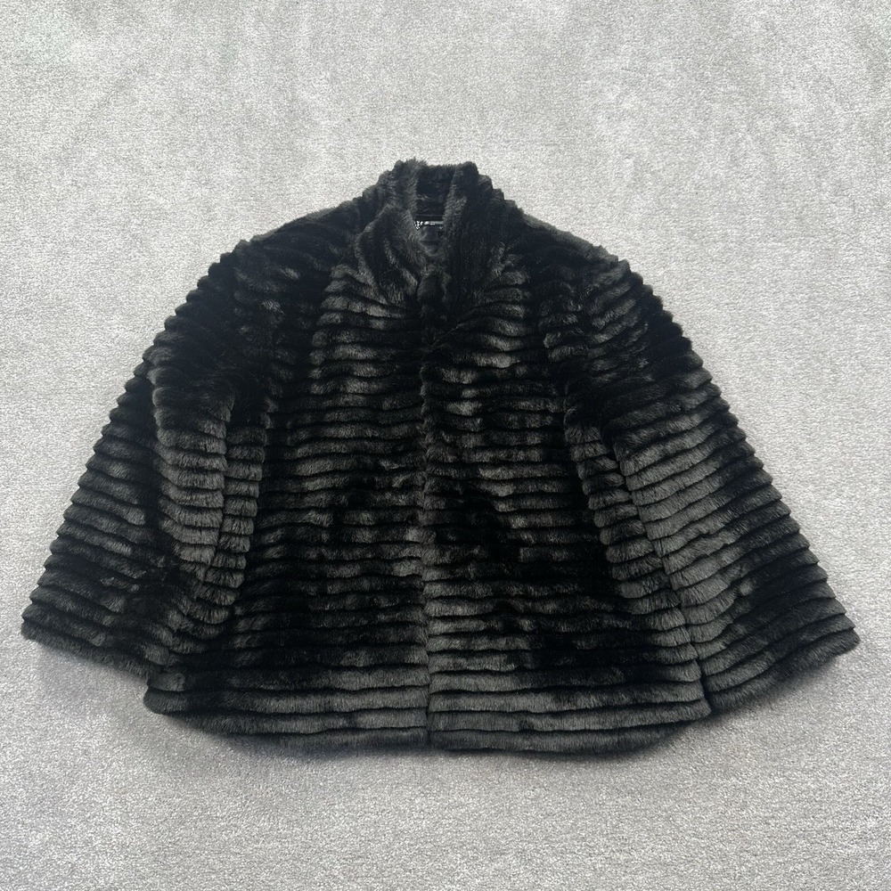 Express Women's Faux Fur Face Coat  Size Large Black Lined‎ Mob Wife